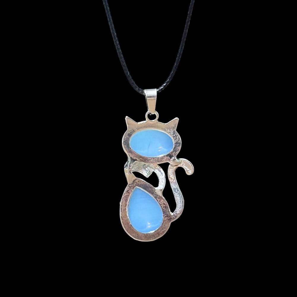 Opalite Crystal Cat Pendant Black Cord Necklace - Picture 2 of 3